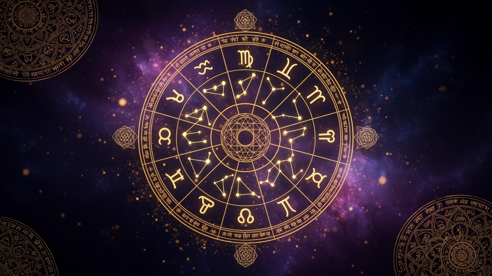Cosmic night sky with the Vedic zodiac